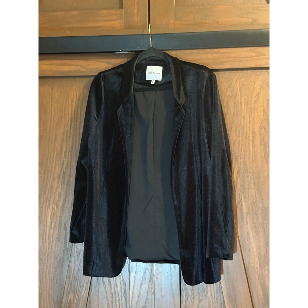 Gibson Latimer Women's Black Velvet Blazer Open Front Sz M EUC